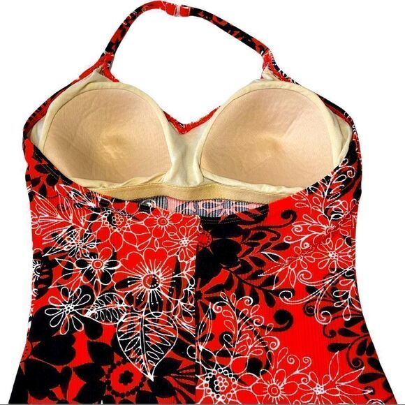 Catalina Orange Textured/Ribbed Floral Black&White Print 1-Piece Swimsuit Sz 2X - Picture 8 of 14